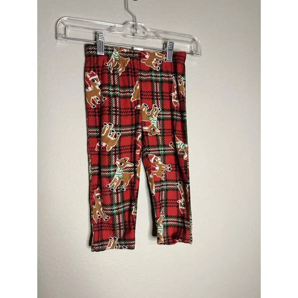 Toddler Girls Red Plaid Rudolph Red Nosed Reindeer Christmas Pajama Set 3T